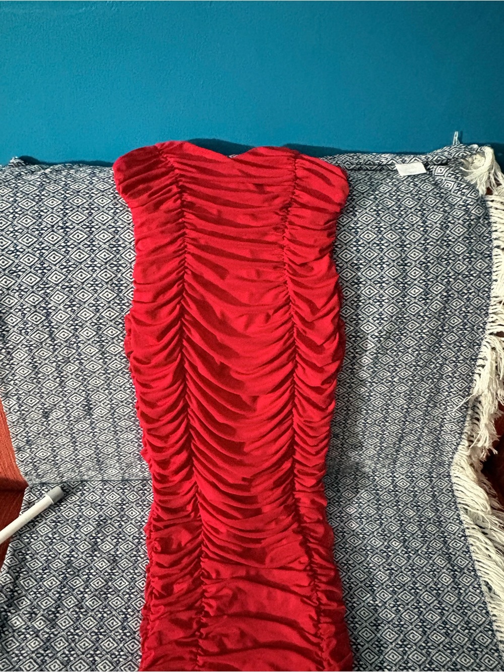 ASOS Red Ruched Strapless Backless Midi Dress